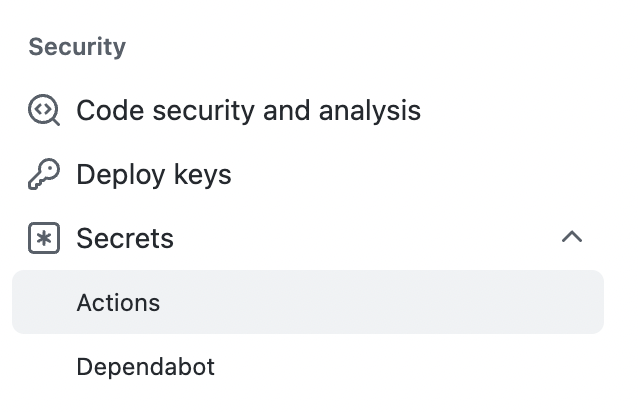 Security > Secrets > Actions